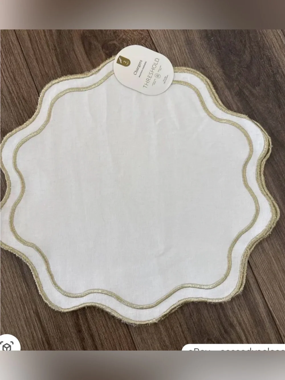 Linen Blend scalloped charger 4 pack Ivory & Gold Round Placemats scalloped edge